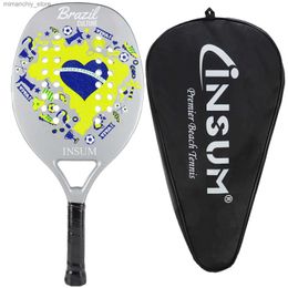 Tennis Rackets INSUM Beach Tennis Racket 22mm Full Carbon Round Grip Super SOFT EVA Fibre Padel Racket Q231109