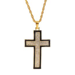 Pendant Necklaces Karopel Hip-Hop Cross Necklace Women Men Inlaid Zircon Trendy Long Chain 24" Gold Silver Colour JewelryPendant