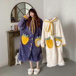 Women's Sleepwear Winter Cute Thickened Casual Warm Plush Velvet Pajamas Bathrobe Set For Women Loose Long Robe And Pants 2023 Homewear Suit