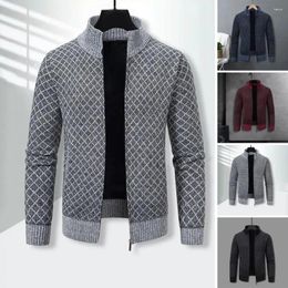 Men's Sweaters Geometric Pattern Sweater Men Coat Cosy Knitted Cardigan Stylish Stand Collar Warm Neck For Fall