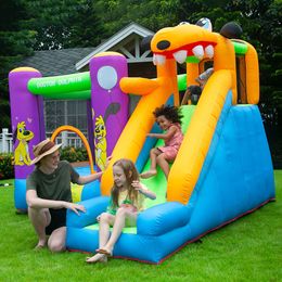 Bouncer Jumper Bounce House Slide With Flower For Kids Outdoor Play Hopping Bouncy Castle med valp Slide Uppblåsbar hoppleksaker Dog tema Bakgård inomhus hem