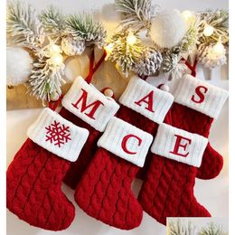 Christmas Decorations 18X14Cm Knitted Stocking Socks Red Snowflake Alphabet 26 Letters Xmas Tree Pendant Ornaments For Family Holida Otocn