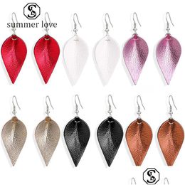 Dangle Chandelier Valentines Day Statement Leaf Earring For Women Boho Pu Leather Printed Drop Earrings Oval Waterdrop Ear Cr Dhoxr