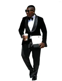 Men's Suits Suit Two Pieces Shawl Lapel One Button Velvet Jacket Black Solid Pants For Casual Party
