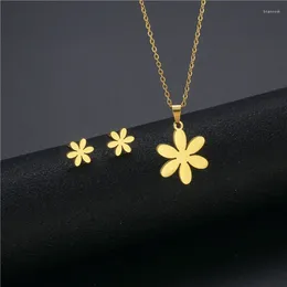Necklace Earrings Set Europe And The United States Flower Dragonfly Personality Fashion Simple Stainless Steel Collar Stud Collarbone