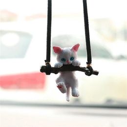 s 1Pc Creative Cute Branch Cat Rearview Mirror Pendant Interior Accessories Car Decoration AA230407