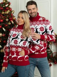 Family Matching Outfits Christmas Couples Matching Sweaters Women Men Unisex Warm Thicken Jumpers Turtleneck Jacquard Xmas Clothes Family Look Outfits 231107