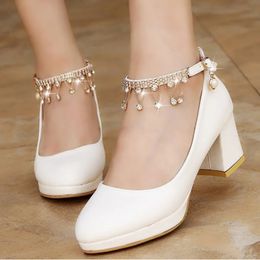 Dress Shoes Maogu Crystal Preal Ankle Strap Bridal Shoes Heel Woman Dress Shoe Pumps Sweet Party Shoes High Heels White Women Wedding Shoes 231108