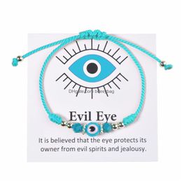 Charm Bracelets Charm Bracelets Turkey Blue Evil Eye Card Bracelet Women Handmade Rope Chain Crystal Lucky Eyes Beads Girl Party Jewel Dh35N