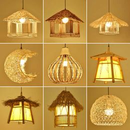 Pendant ZK50 Rattan Chandelier Creative Handmade Retro hade Bamboo Decoration Restaurant Kitchen Bedroom Lighting Lamps E26 E27 AA230407