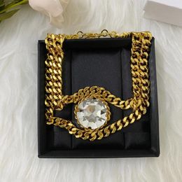 Chains Vintage Large Crystal Plated 18K Gold Chain Necklace Choker Women Jewellery Trend Famous Designer Brand European American