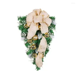 Decorative Flowers Christmas Inverted Tree Hanging Decoration With Yellow Bow Festive And Stylish