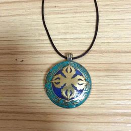 Pendant Necklaces PN917 Ethnic Tibetan Brass Lapis Turquoises Stone Buddhist Cross Dorje 32mm Round