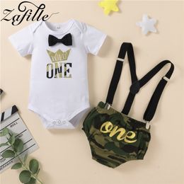 Clothing Sets ZAFILLE Baby Boy Birthday Outfits Crown 1st Romper Camouflage Shorts Clothes Set My First 230407