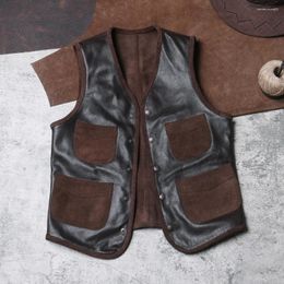 Men's Vests Vintage Western Cowboy Vest Mens Genuine Leather Sleeveless Jackets Handmade Cowhide Waistcoat Asian Size S-3XL