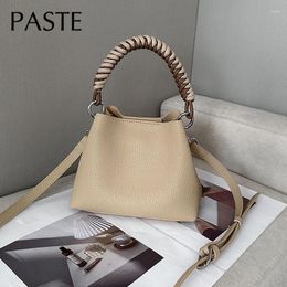 Evening Bags 2023 Weave Top-handle Bucket Tote European Style Luxury Togo Cowhide Leather Women's Handbag Kakhi Female Shoulder Bag