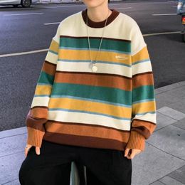 Men's Sweaters Japanese Stripe Long Sleeve Vintage 2023 Knitwear Korean Style Lazy Loose Fall/Winter Couple Pullovers Minimalist