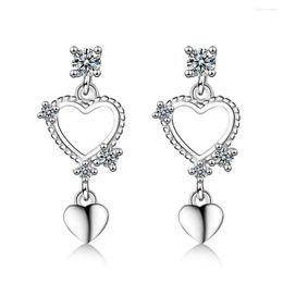 Stud Earrings Ear Studs Heart Drop Inlaid Zircon Japanese And Korean Fashion Jewelry For Women Sweet Temperament Ladies Gift