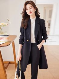 Women's Suits Autumn Winter Women Coat Blazers High Quality Fabric Fashion Middle Long Windbreaker Ladies Outwear Double Breasted Clothes