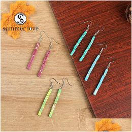 Dangle Chandelier New Arrival Colorf Square Natural Stone Earring For Women Girls Sier Hook Fashion Simple Jewelr Dhjcj