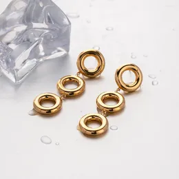 Dangle Earrings Minar 2023 Arrival 18K Gold PVD Plated Stainless Steel Hollow Out Metallic Three Round Circle Long For Women