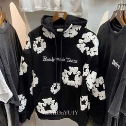 Men's Hoodies Winter Readymade Foam Flower Co Branded Denim Tears Women Puff Printed Distressed Pullover Cap Embroidery White Kapok907