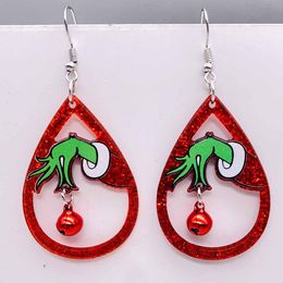 Christmas Studs Acrylic Drop Earrings Fashion Jingle Bell Xmas Tree Charm Dangle Crutch Snowman Snowflake Grinch Santa Claus Glitter Teardrop New Year Jewelry Gift