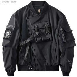 Men's Jackets Gothic Style Japanese Harajuku Darkwear Male Urban Streetwear Skull Y2k Black Techwear Coat Motorcycle Bomber Jacket For Men Q231109