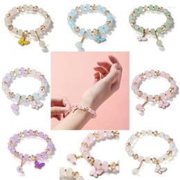 Strand Candy Gum Butterfly Crystals Women Bracelet Chains For Girls Friends Student Daisy Beads Bracelets Aesthetic Charm