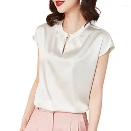 Women's Blouses Summer Chiffon Tops Japan's Fashion Sweet Artificial Silk Short Sleeve Shirts OL Style Elegant Wild Acetate Satin Blouse