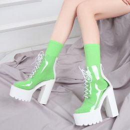Sandals 2023 Nightclub Performance Transparent 14cm Super High Heel Women's Shoes Waterproof Platform Thick Boots With Sock Gift ZYW