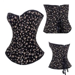 Skulls Black Corset Top Women No Trim Gothic Plus Size S-6XL Lace-up Vintage Steampunk Overbust Body Shaper Waist Train Corset Bod293c