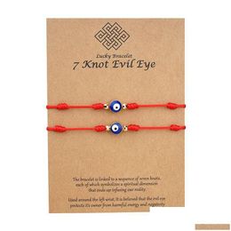 Charm Bracelets Charm Bracelets 7 Knots Blue Evil Eye Bracelet Paper Card Adjustable Lucky Red String Couple Jewelry Friends Dhgarden Dho84
