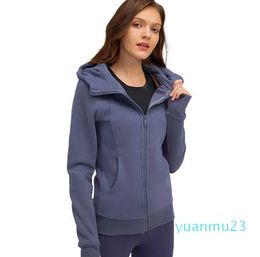 Thickened Warm Hooded Women's Jacket Sports Yoga Zipper Scuba Hoodies Thumb Hole Fiess