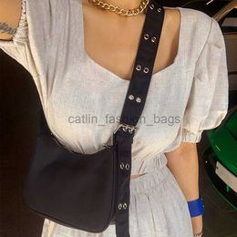 Shoulder Bags INS Fasion Women Reviet Wide Strap Soulder Bags Nylon Bag Crossbody All Black Bagcatlin_fashion_bags