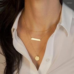 Chains Hammered Coin Necklace Jewelry Bar Layered Necklaces For Women And Girls Strand Layer Gold Tone Silver