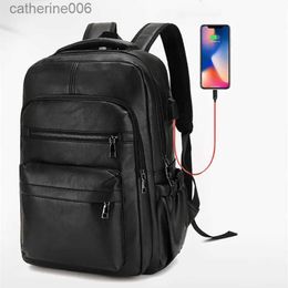 Backpacks High Quality USB Charging Backpack Men PU Leather Bagpack Large Laptop Backpacks Male Mochilas Schoolbag For Teenagers BoysL231108