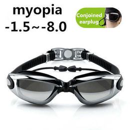 Goggles Professional Swimming Goggles Swimming Glasses with Earplugs Nose Clip Electroplate Waterproof Silicone Adluts P230408