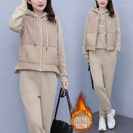 Women's Two Piece Pants Leisure Sports Sweater Set 2023 Winter Large Plush And Thickened Vest Cotton Three