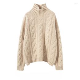 Women's Sweaters Winter Pullovers 3-Pin 5-Strand Thickened Turtleneck Cashmere Sweater Pullover Loose