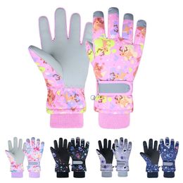 Children's Finger Gloves Children Skiing Gloves for Boys Girls Winter Plush Thicken Ski Glove Anti-Slip Waterproof Cycling Mittens Kids Accessories 4-12Y 231108