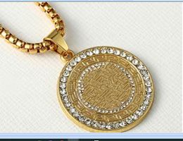 2023 cute lovely gold thick stainless steel watch chain high quality round diamonds plate Pendant women zircon Temperament long Clavicle necklace