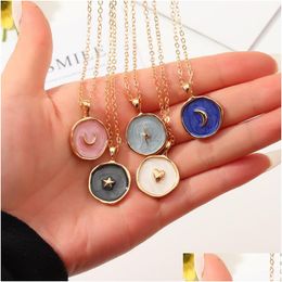 Pendant Necklaces Trendy Stars Moon Heart Fashion Women Alloy Long Chains Round Love Necklace Jewelry For Girls Dro Dhjeb