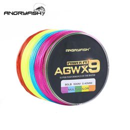 Braid Line ANGRYFISH Diode Multicolor X9 PE Wire 9Strand Braided 500m547yds Ultra Strong Fishing Line 15LB100LB 230407