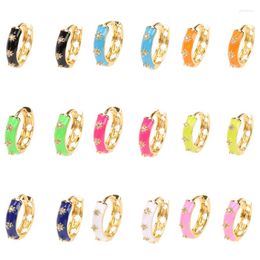 Hoop Earrings MEETSOFT Vintage 925 Sterling Silver Minimalist Candy Colourful Enamel Star Zircon Buckle For Women Fine Jewellery