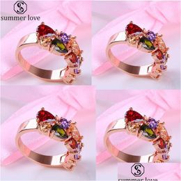 Band Rings Colorf Cubic Zirconia Rose Gold Plated Promise Ring For Girls Women Size 6 To 9 As Wedding Anniversary Jewelryz Drop Del Dhtpm