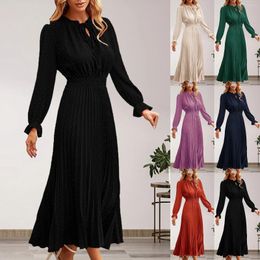 Casual Dresses Long Sleeve V Neck Dot Pleated A Line Flowy Dress Elegant Fall Party Maxi Christmas For Women Vestidos Robe