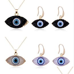 Earrings & Necklace Blue Inspired Evil Eye Druzy Drusy Pendant Necklace Earrings Jewellery Set Resin Quartz Crystal Fashion Fo Dhgarden Dhs1D