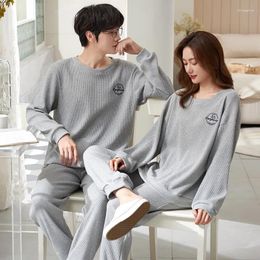 Men's Sleepwear Couple Pajamas Men And Women Cotton Round Collars Long Sleeve Pants Pyjama Sets Solid Autumn Spring Nightwear Suit