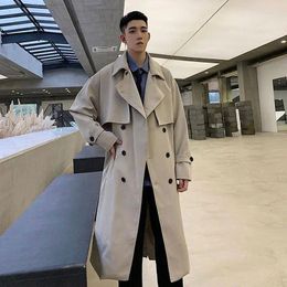 Men's Trench Coats Japanese Style Mid-length Windbreaker Youth British Handsome High Street Causal Loose Coat Over-the-knee Jackets Male